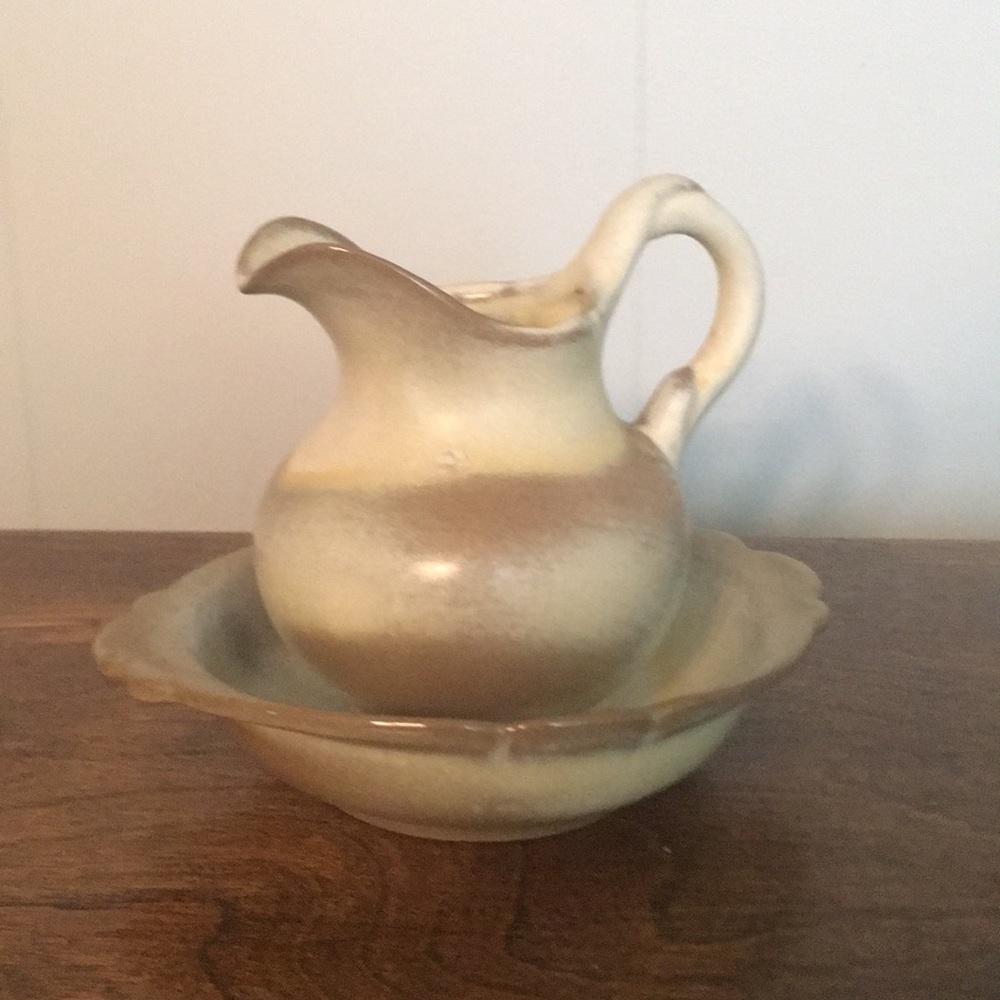 Frankoma Small Pitcher and Bowl Set Plainsman Gold